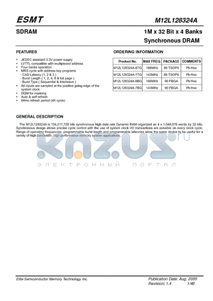 M12L128324A-7TG datasheet - 1M x 32 Bit x 4 Banks Synchronous DRAM