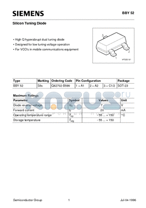 Q62702-B599 datasheet - Silicon Tuning Diode (High Q hyperabrupt dual tuning diode Designed for low tuning voltage operation)