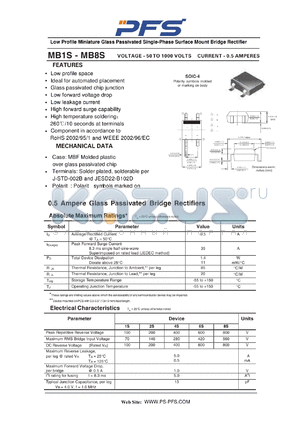 MB1S datasheet - Low Profile Miniature Glass Passivated Single-Phase Surface Mount Bridge Rectifier