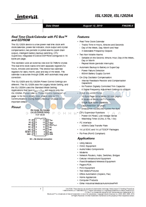 ISL12029IBAZ datasheet - Real Time Clock/Calendar with I2C Bus and EEPROM