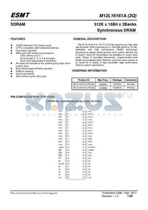 M12L16161A-5TG2Q datasheet - 512K x 16Bit x 2Banks