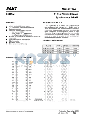 M12L16161A-7BG datasheet - 512K x 16Bit x 2Banks Synchronous DRAM