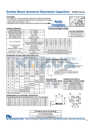 NAWE221M25V8X10.5LBF datasheet - Surface Mount Aluminum Electrolytic Capacitors