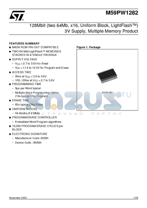 M59PW1282 datasheet - 128Mbit (two 64Mb, x16, Uniform Block, LightFlash) 3V Supply, Multiple Memory Product