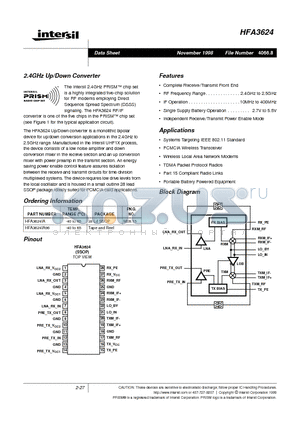 HFA3624 datasheet - 2.4GHz Up/Down Converter