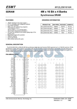 M12L2561616A-6BG datasheet - 4M x 16 Bit x 4 Banks Synchronous DRAM