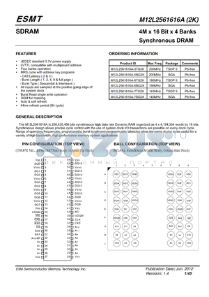 M12L2561616A-5BG2K datasheet - JEDEC standard 3.3V power supply