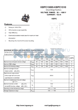 KBPC1501 datasheet - Silicon Bridge Rectifiers