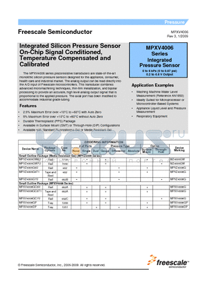 MPVZ4006GW7U datasheet - Integrated Silicon Pressure Sensor On-Chip Signal Conditioned, Temperature Compensated and Calibrated