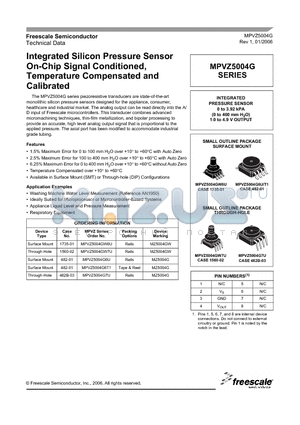 MPVZ5004G6U datasheet - Integrated Silicon Pressure Sensor On-Chip Signal Conditioned, Temperature Compensated and Calibrated