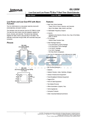 ISL12058IRUZ-T datasheet - Low Cost and Low Power I2C-Bus Real Time Clock/Calendar