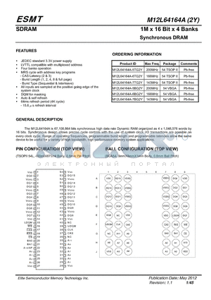 M12L64164A-5TG2Y datasheet - 1M x 16 Bit x 4 Banks