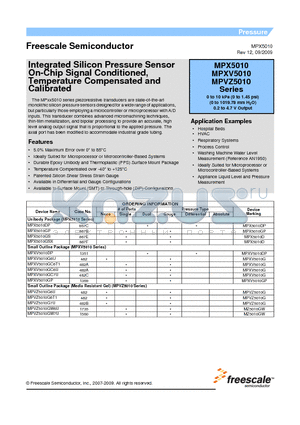 MPVZ5010G6U datasheet - Integrated Silicon Pressure Sensor On-Chip Signal Conditioned, Temperature Compensated and Calibrated