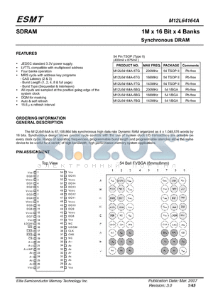 M12L64164A-6TG datasheet - 1M x 16 Bit x 4 Banks Synchronous DRAM