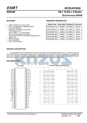 M12L64164A-6TG datasheet - 1M x 16 Bit x 4 Banks Synchronous DRAM