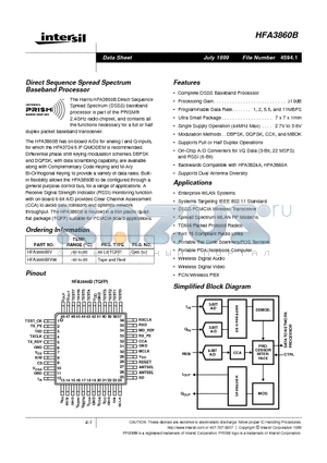 HFA3860BIV96 datasheet - Direct Sequence Spread Spectrum Baseband Processor