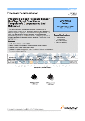 MPVZ5150_10 datasheet - Integrated Silicon Pressure Sensor On-Chip Signal Conditioned, Temperature Compensated