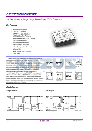 MPW1000 datasheet - 25-30W, Wide Input Range, Single & Dual Output DC/DC Converters