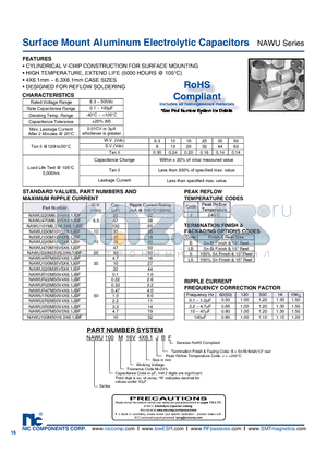 NAWU220M6.3V4X6.1JBF datasheet - Surface Mount Aluminum Electrolytic Capacitors
