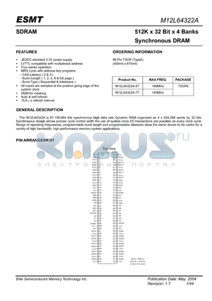 M12L64322A-6T datasheet - 512K x 32 Bit x 4 Banks Synchronous DRAM