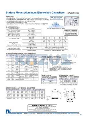 NAZK331M16V8X10.5LBF datasheet - Surface Mount Aluminum Electrolytic Capacitors