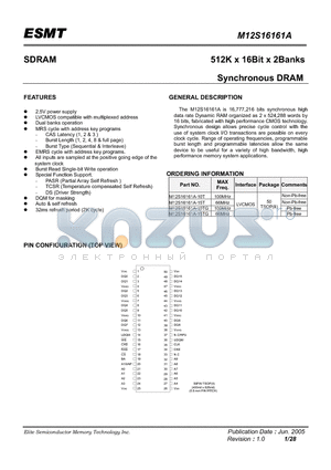 M12S16161A-15TG datasheet - 512K x 16Bit x 2Banks Synchronous DRAM