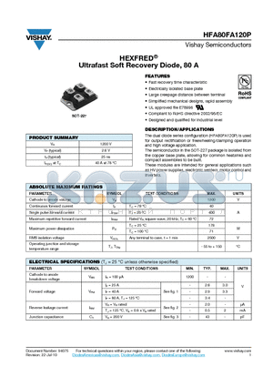 HFA80FA120P_10 datasheet - HEXFRED Ultrafast Soft Recovery Diode, 80 A