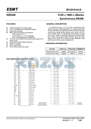 M12S16161A-7BG datasheet - 512K x 16Bit x 2Banks Synchronous DRAM