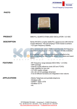 M1320 datasheet - SMD-PLL QUARTZ STABILIZED OSCILLATOR / 3.0 VDC