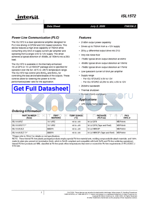 ISL1572 datasheet - Power Line Communication PLC