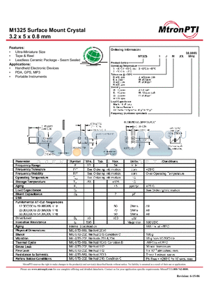 M13251DG datasheet - Surface Mount Crystal 3.2 x 5 x 0.8 mm