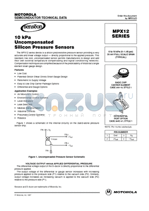 MPX12GP datasheet - 0 to 10 kPa (0-1.45 psi) 35 mV FULL SCALE SPAN (TYPICAL)