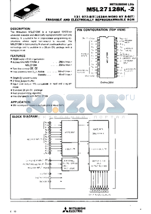 M5L27128K datasheet - 131 072-BIT(16384-WORD BY 8-BIT) ERASABLE AND ELECTRICALLY REPROGRAMMABLE ROM