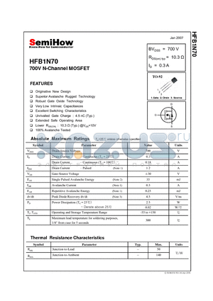 HFB1N70 datasheet - 700V N-Channel MOSFET