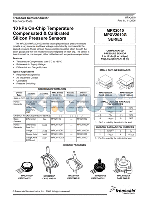 MPX2010DP datasheet - 10 kPa On-Chip Temperature Compensated & Calibrated Silicon Pressure Sensors