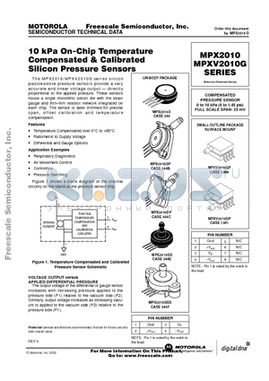 MPX2010 datasheet - 10 KPA ON CHIP TEMPERATURE COMPENSATED CALIBRATED SILICON PRESSURE SENSORS