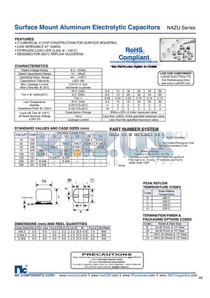 NAZU151M16V6.3X8NBF datasheet - Surface Mount Aluminum Electrolytic Capacitors