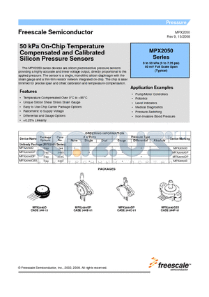 MPX2050 datasheet - 50 kPa On-Chip Temperature Compensated and Calibrated Silicon Pressure Sensors