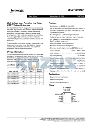 ISL21009CMB825EP datasheet - High Voltage Input Precision, Low Noise FGA Voltage References