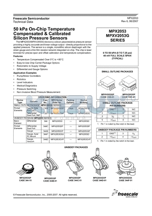 MPX2053 datasheet - 50 kPa On-Chip Temperature Compensated & Calibrated Silicon Pressure Sensors