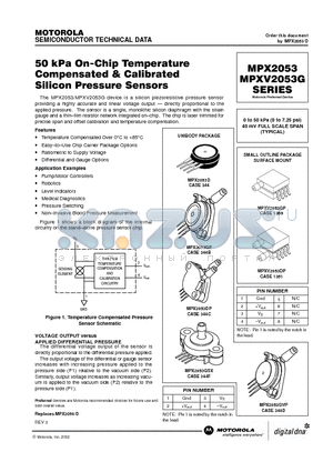 MPX2053D datasheet - 50 KPA ON CHIP TEMPERATURE COMPENSATED CALIBRATED SILICON PRESSURE SENSORS