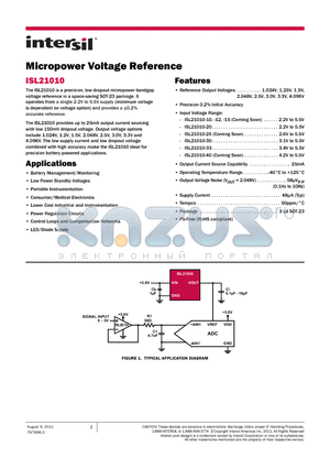 ISL21010 datasheet - Micropower Voltage Reference