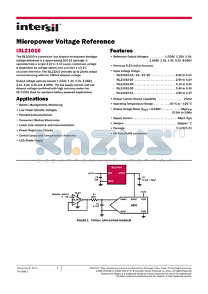 ISL21010CFH333Z-TK datasheet - Micropower Voltage Reference