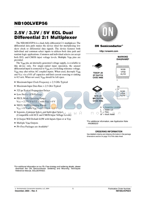 NB100LVEP56MNG datasheet - 2.5V / 3.3V / 5V ECL Dual Differential 2:1 Multiplexer