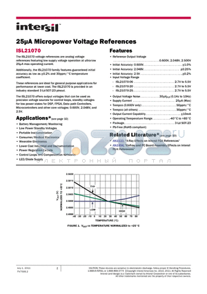 ISL21070_11 datasheet - 25lA Micropower Voltage References Low Power Standby Voltages