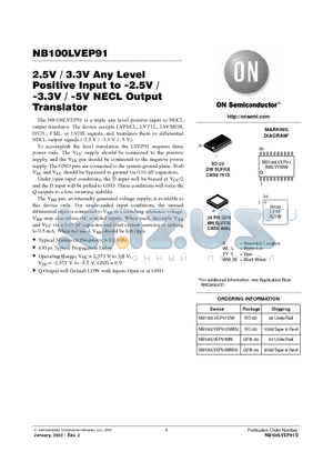 NB100LVEP91MN datasheet - 2.5V / 3.3V Any Level Positive Input to -2.5V -3.3V / -5V NECL Output Translator