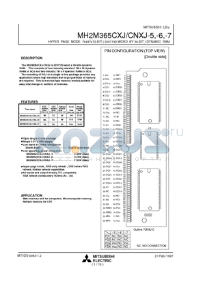 MH2M365CXJ-6 datasheet - HYPER PAGE MODE 75497472-BIT ( 2097152-WORD BY 36-BIT ) DYNAMIC RAM