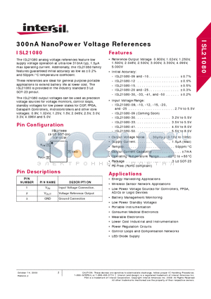 ISL21080CIH341Z-TK datasheet - 300nA NanoPower Voltage References