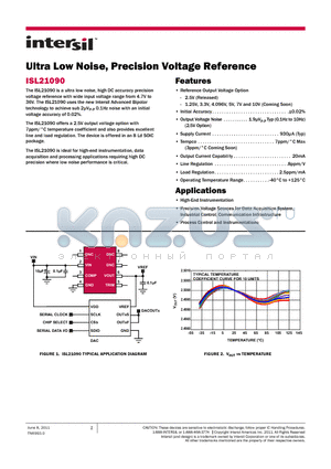 ISL21090 datasheet - Ultra Low Noise, Precision Voltage Reference Output Current Capability 20mA