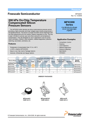 MPX2200A datasheet - 200 kPa On-Chip Temperature Compensated Silicon Pressure Sensors